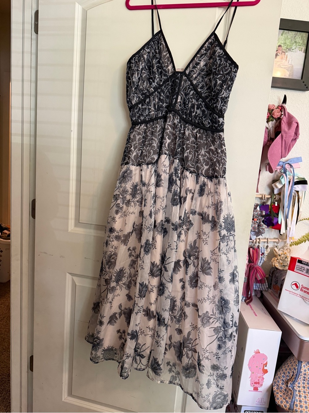 Anthropologie Black and White Floral Tiered Dress